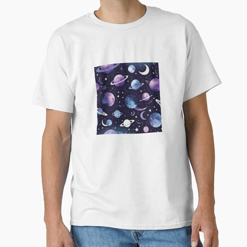 "Cosmic Galaxy Pattern | Purple and Blue Celestial Planets & Stars" by PRIME4YOU