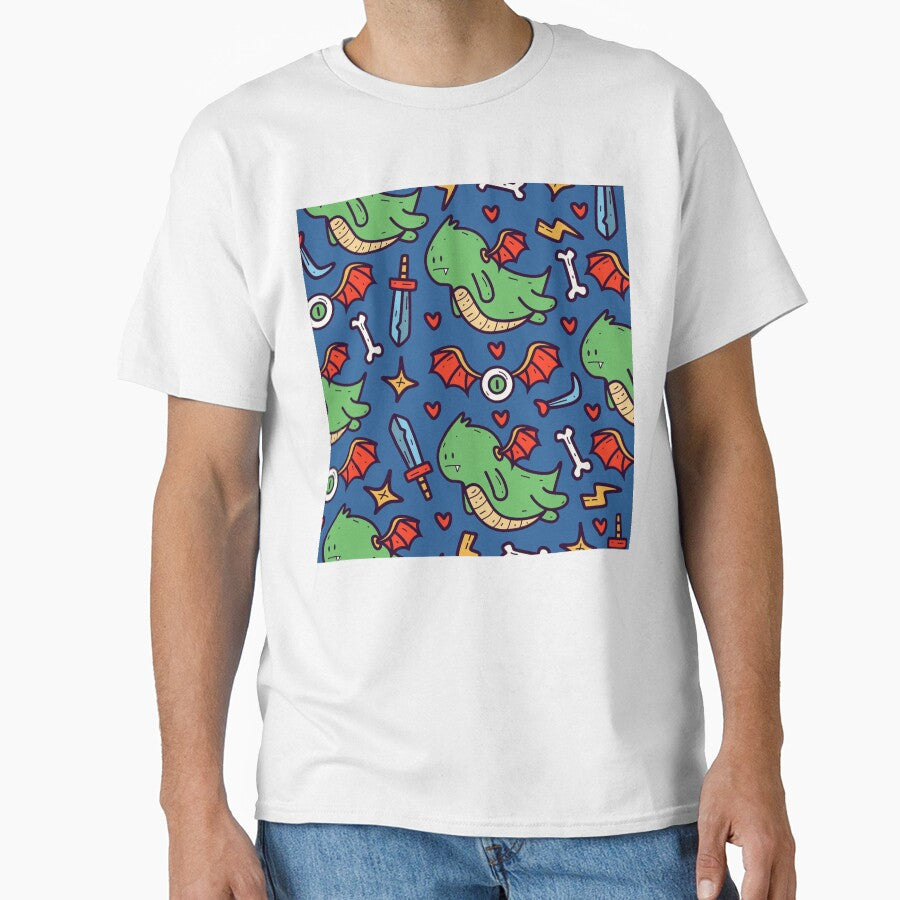 Hand Drawn Doodle Cartoon Dragon Seamless Pattern Design by Peekonet