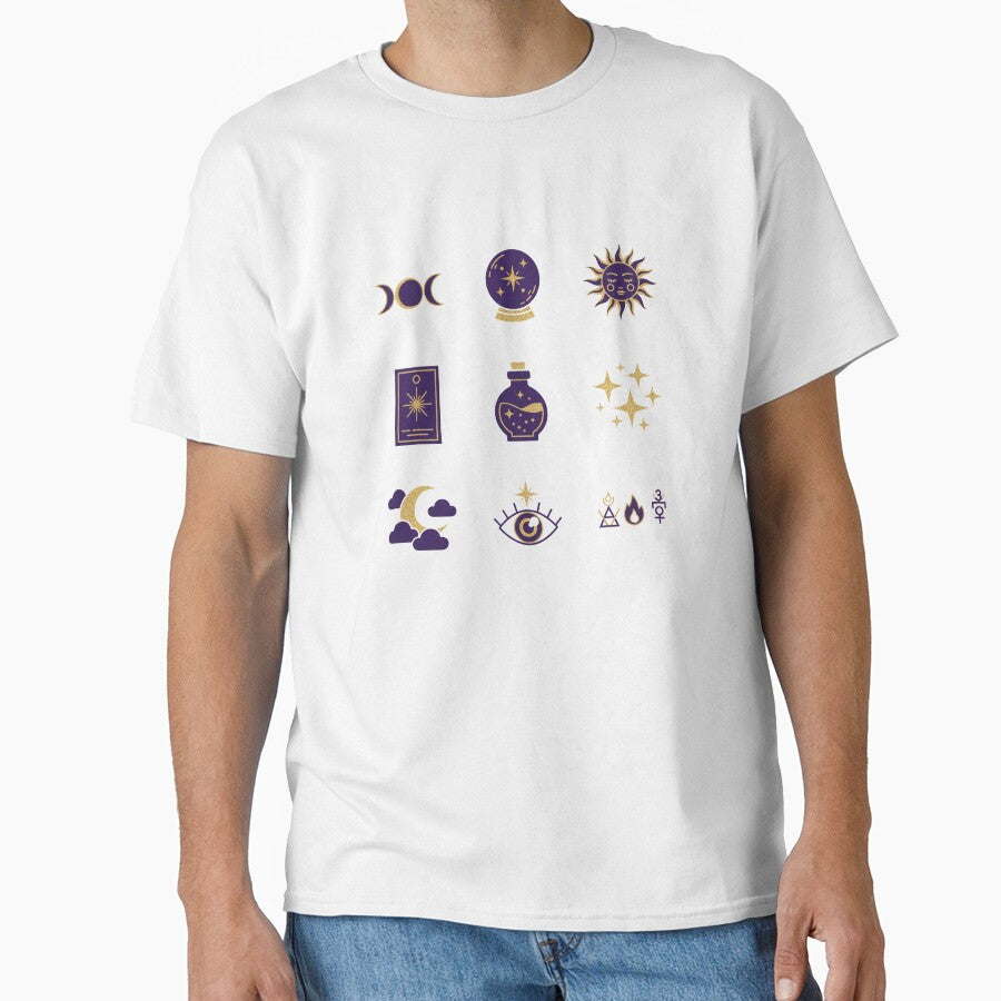 9 Celestial & Mystical Icons - Vol. 58 - Deep Purple & Champagne Gold Glitter - Moon Phases, Crystal Ball, Sun Face - Luxury Spiritual Art - Isolated PNG by Siamcatshop