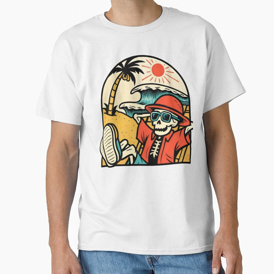 Vintage Summer Skeleton Relaxing on Beach Retro Vibe. by MyHappyArtShop