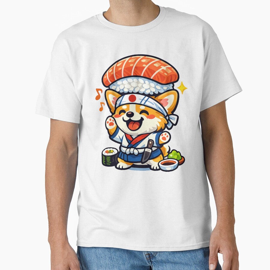 Kawaii Sushi Chef Corgi Balancing Giant Salmon Nigiri – Cute Japanese Food Anime Sticker by kawaii animal store (in Japan)