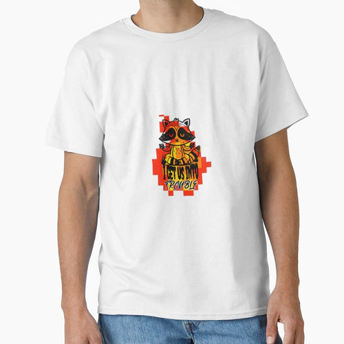 "I GET US INTO TROUBLE" FUNNY RACCOON T-SHIRT by fanadesigns