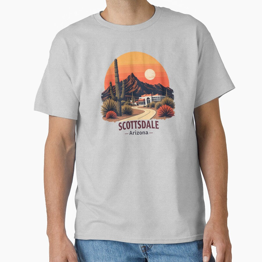 Scottsdale Arizona Desert T-Shirt - Retro Cactus and Mountain Design, Vintage Southwest Graphic Tee, Scottsdale Souvenir Apparel by WolfeMoonMerch