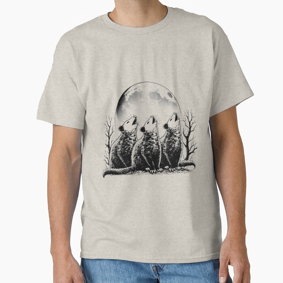 Three Possums Howling at Moon Vintage by VerdePlantTees