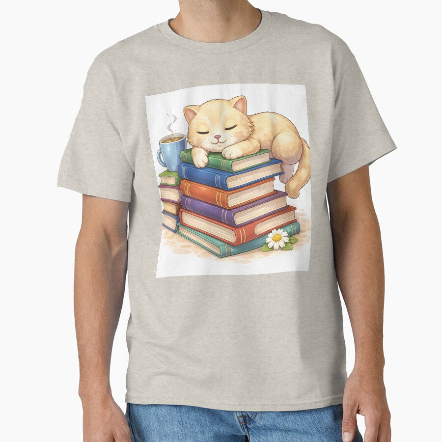 Sleepy Bookworm Cat – Cozy Reading Kitty with Books & Coffee by Furfolkz