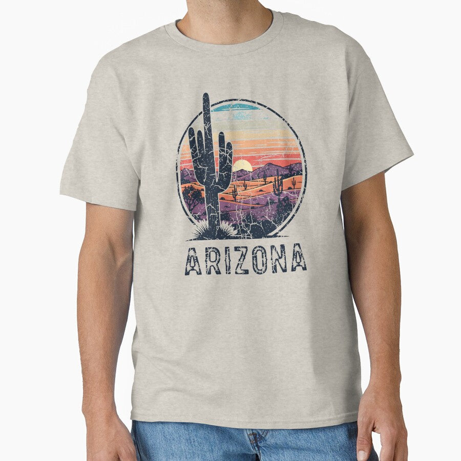 Arizona Desert Sunset – Vintage Cactus Landscape Design by Imaginationbeyond