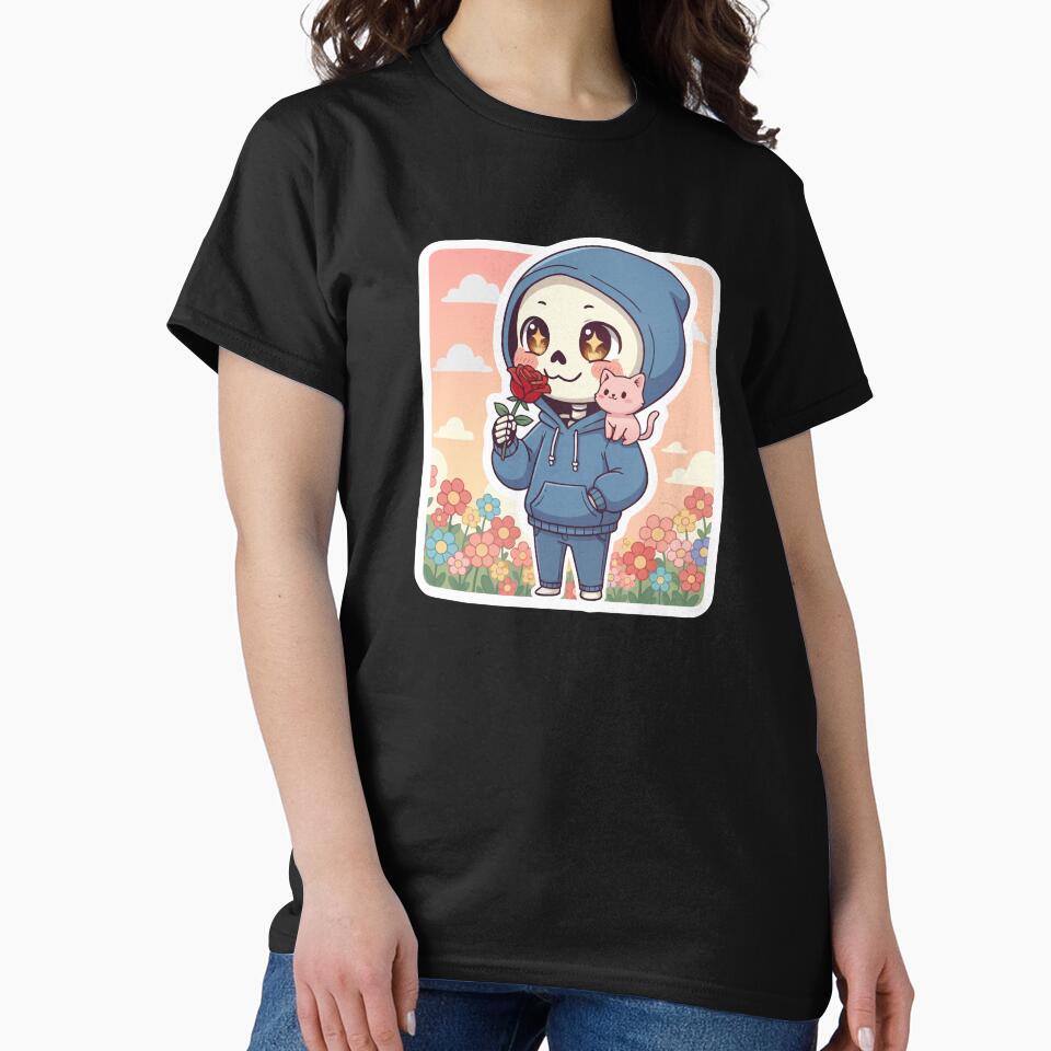 Cute Kawaii Skeleton Holding Rose Romantic Pastel Goth by Cipher & Soul