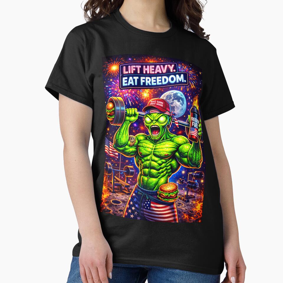 Lift Heavy Eat Freedom Alien Gym Bro USA Patriotic Meme by Dominik1994