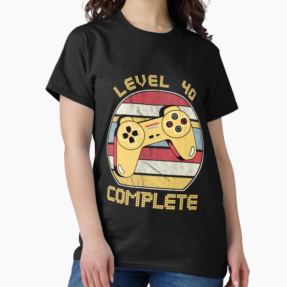 Level 40 complete, video gamers ,40th anniversary, 40th birthday, funny gaming pun,celebration, vintage,70's palette, retro controller, by allycat57