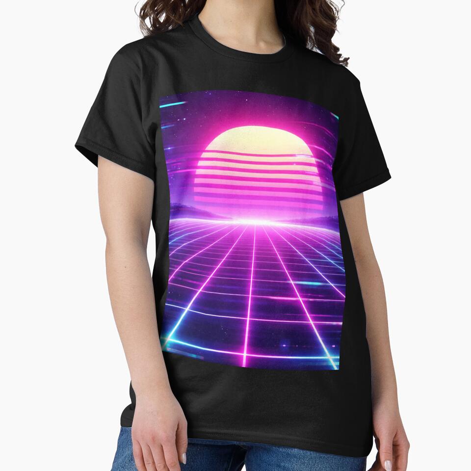 Neon Grid Sunset Vaporwave Scene by SassyArtistry