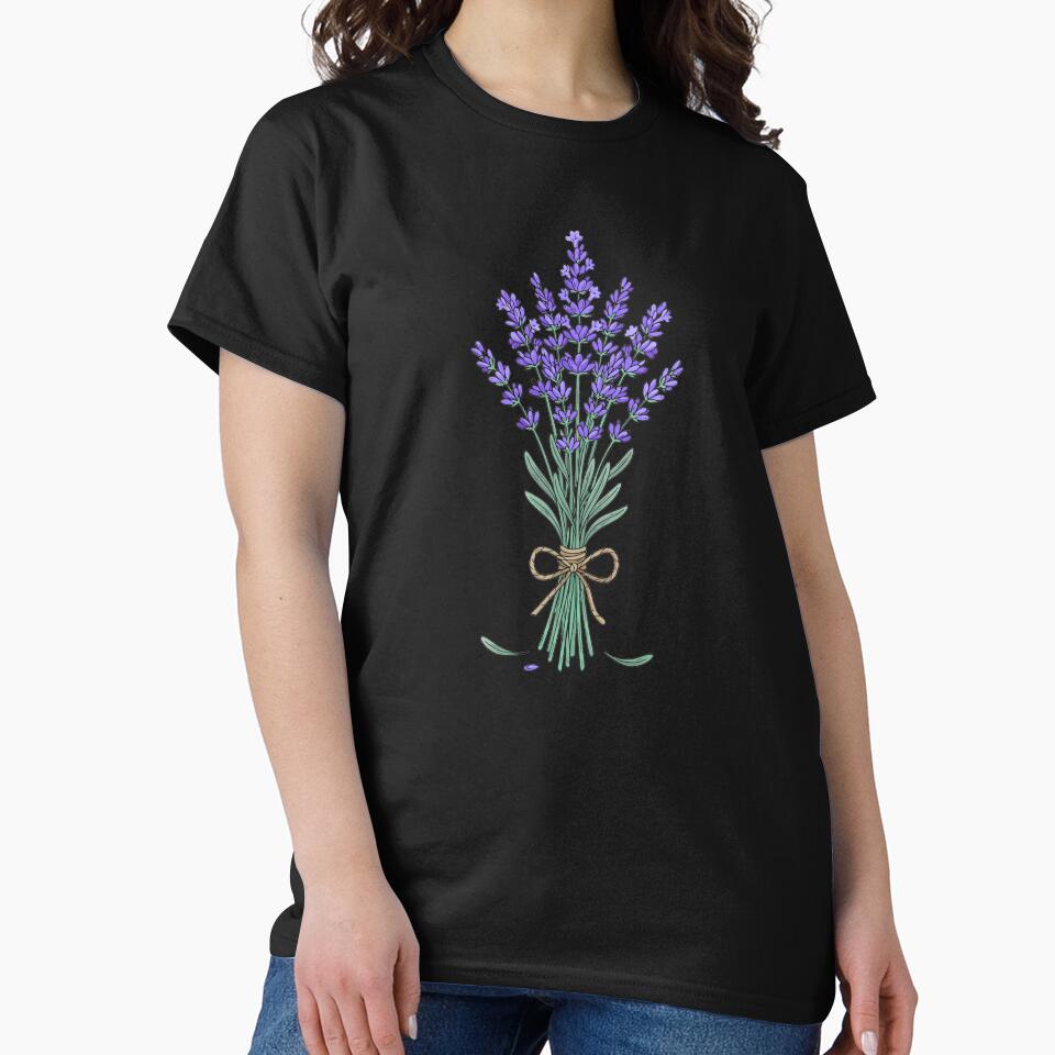Lavender Bouquet Illustration – Botanical Floral Art on Black Background by Royalsticker