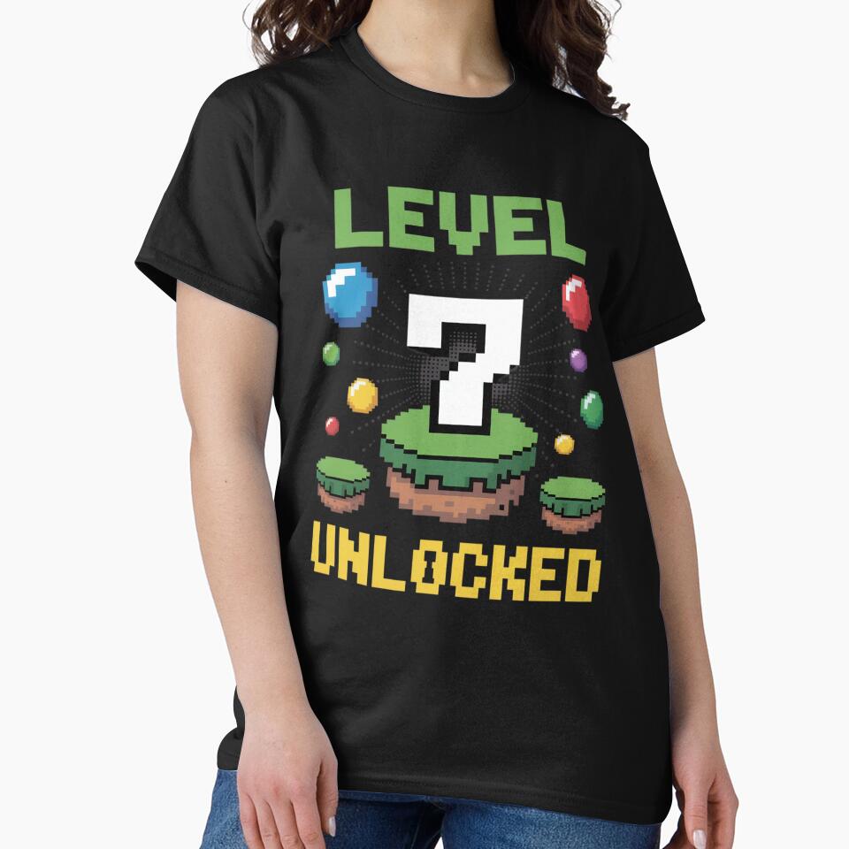 Level 7 Unlocked Pixel Gamer 7th Birthday Gaming Boys Kids by MinaReinger