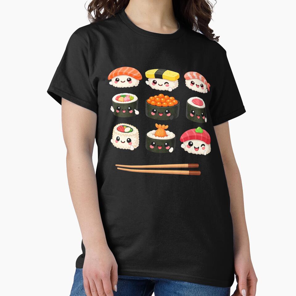 Happy Sushi Kawaii Set – Anime Japanese Food Lover Design by Alexis Art Collection