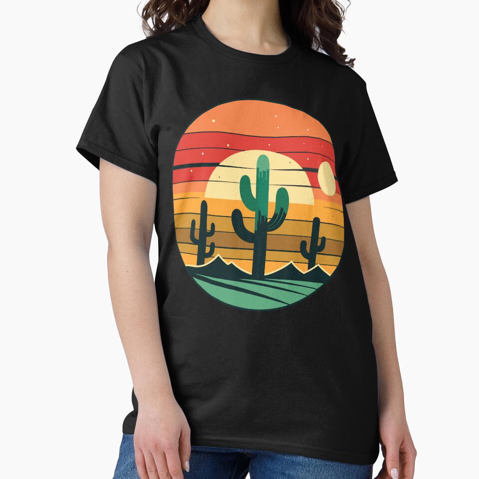 Vintage Summer Solstice T-Shirt - Retro Sunset with Cactus Design by BNCH44