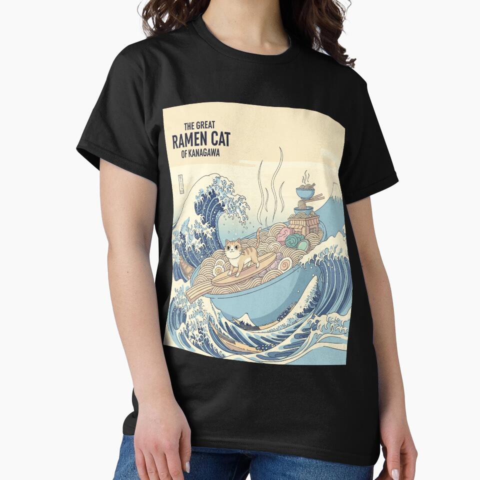 Great Ramen Cat of Kanagawa Japanese Wave Neko Ramen Design by Neko-Doodle-co
