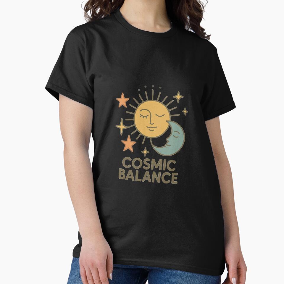 Cosmic Balance – Sun, Moon & Stars Line Art | Minimalist Celestial Design by DJCApparel