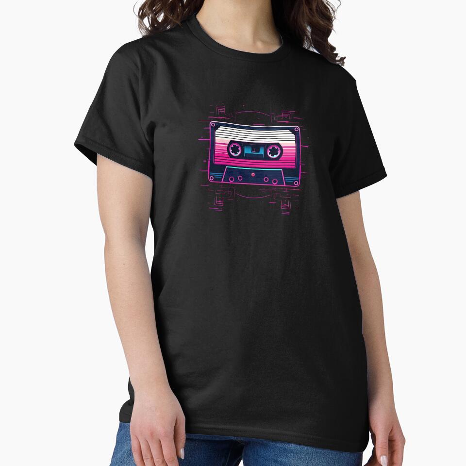 Retro Neon Cassette Tape T-Shirt - Vintage 80s Vibe for Music Lovers by WolfeMoonMerch