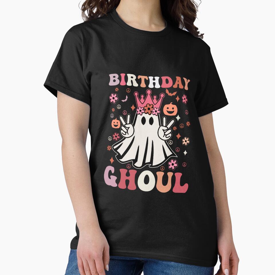 Birthday Ghoul Retro Font Pink Halloween Design by Tonya51