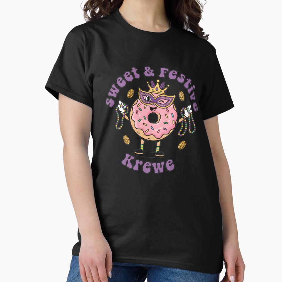 Sweet & Festive Krewe Donut Mascot Mardi Gras Design – Cute Carnival Donut With Mask, Crown & Beads GIFT FOR GIRLS by justyna-s28