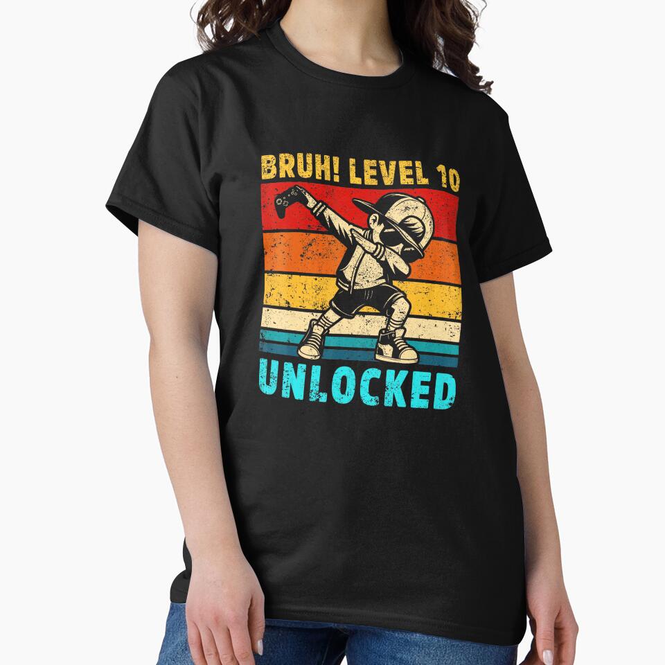 Bruh Level 10 Unlocked Funny Gamer Birthday Vintage Style by FGTV2021