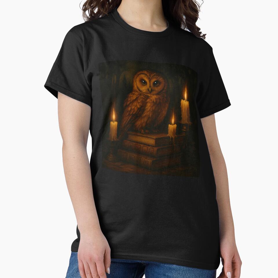 Owl, antique books and magic candles - dark academia gothic animals lovers nocturnal aesthetic by Fantasy Cache