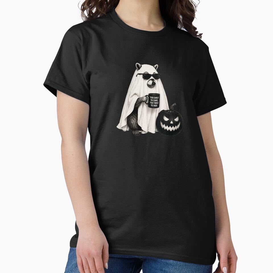 Funny Halloween Ghost Raccoon Office Worker Illustration by bosamji