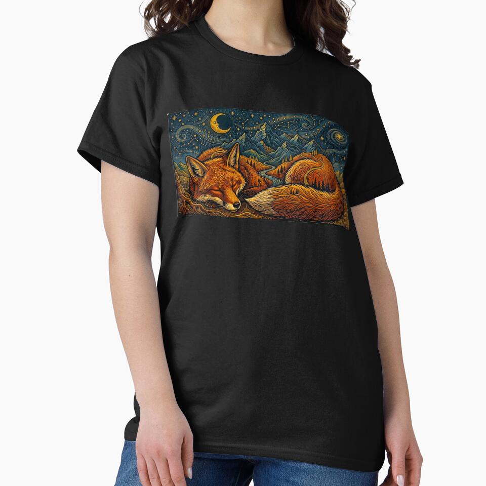 Sleeping Fox Celestial Mountain Landscape Whimsical Starry Night Art by MT-Hub | Art for Every Soul