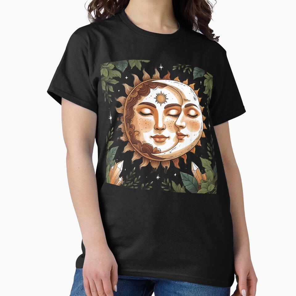 sun and moon Boho/Aesthetic Style, Earth tones, foliage, stars, crystals by catcurio