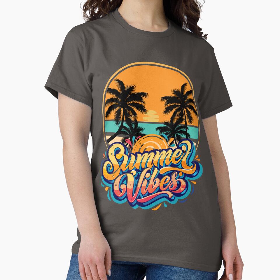 Retro Sunset Summer Vibes, Sunset Palms – Summer Vibes, Sunny Coastline Summer Art by GDbanners