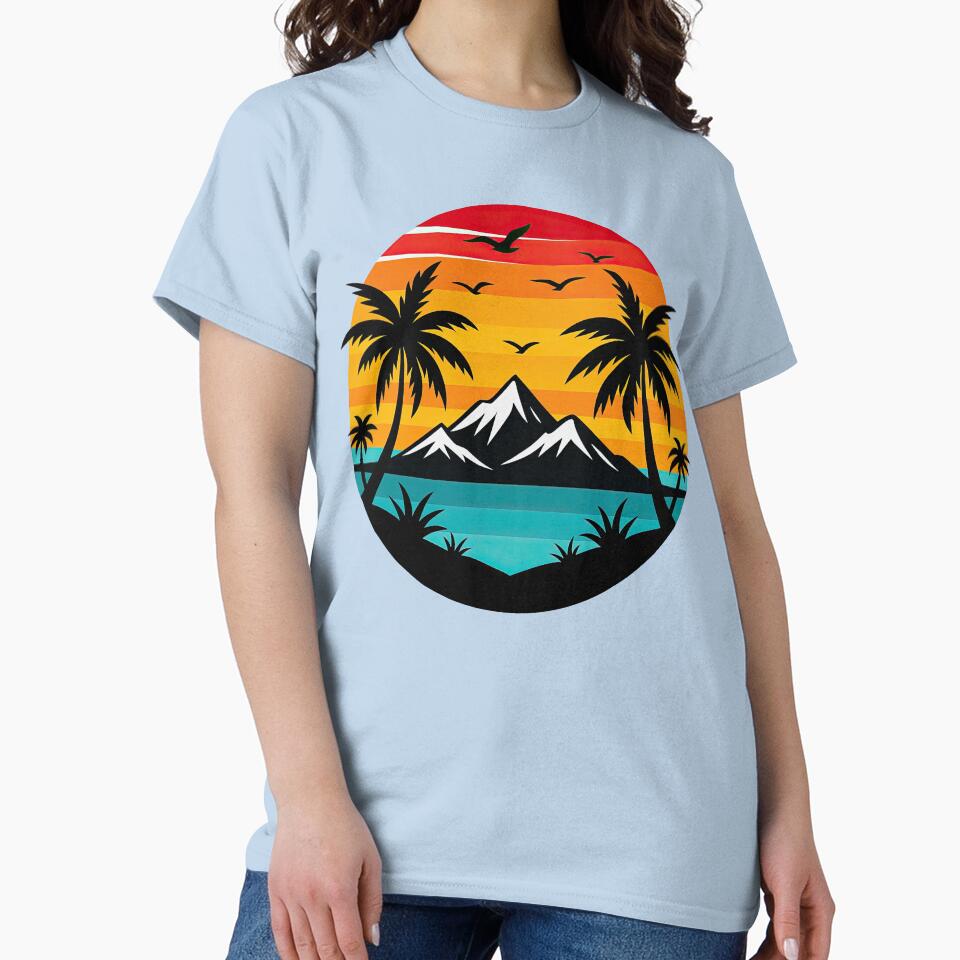 Tropical Sunset Mountains and Palm Trees Scene by ArtfulWeave