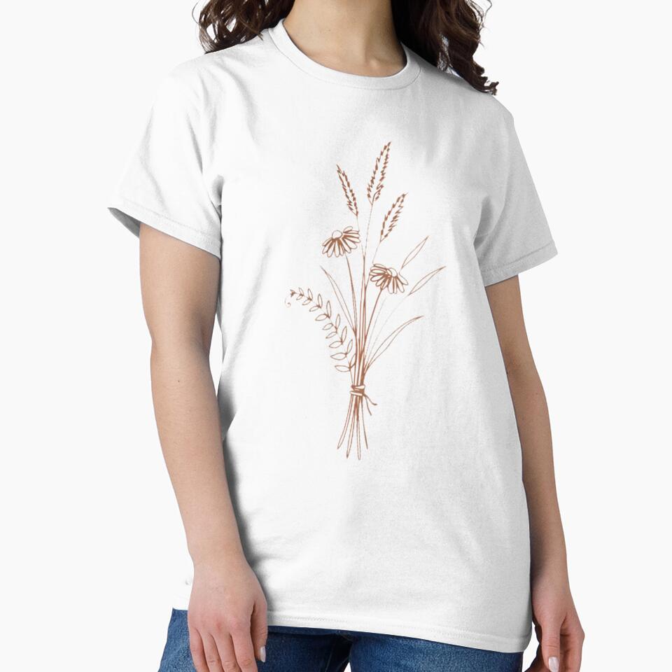 Minimalist Wildflower Boho Line Art Autumn Botanical Shirt by Fanous