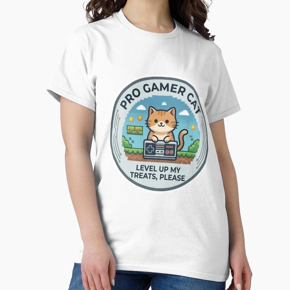Funny Gamer Cat Gift Pro Gamer Cat Level Up My Treats  Please Cat Lover Gaming Shirt Gamer Gift by Dev Mode