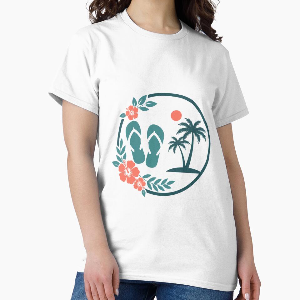 Tropical Hibiscus & Palm Tree Sunset | Flip Flop Beach Life Illustration by Colorful-Garden