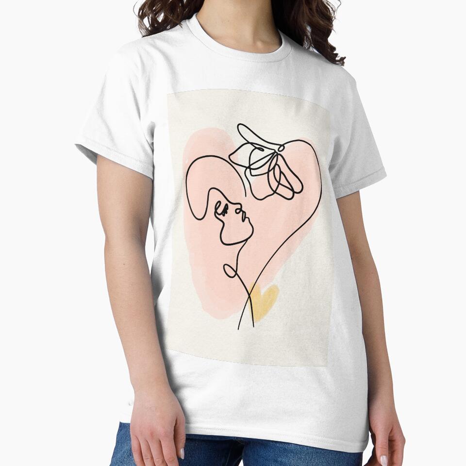 Minimalist Heart Face Line Art - Boho Woman and Flower Poster by Mora  Lisa