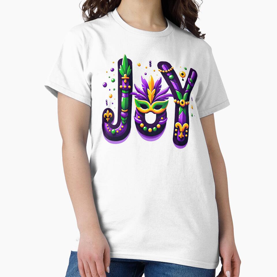 Joyful Mardi Gras: Colorful Mask & Beads Lettering Design by MAPDDesigns