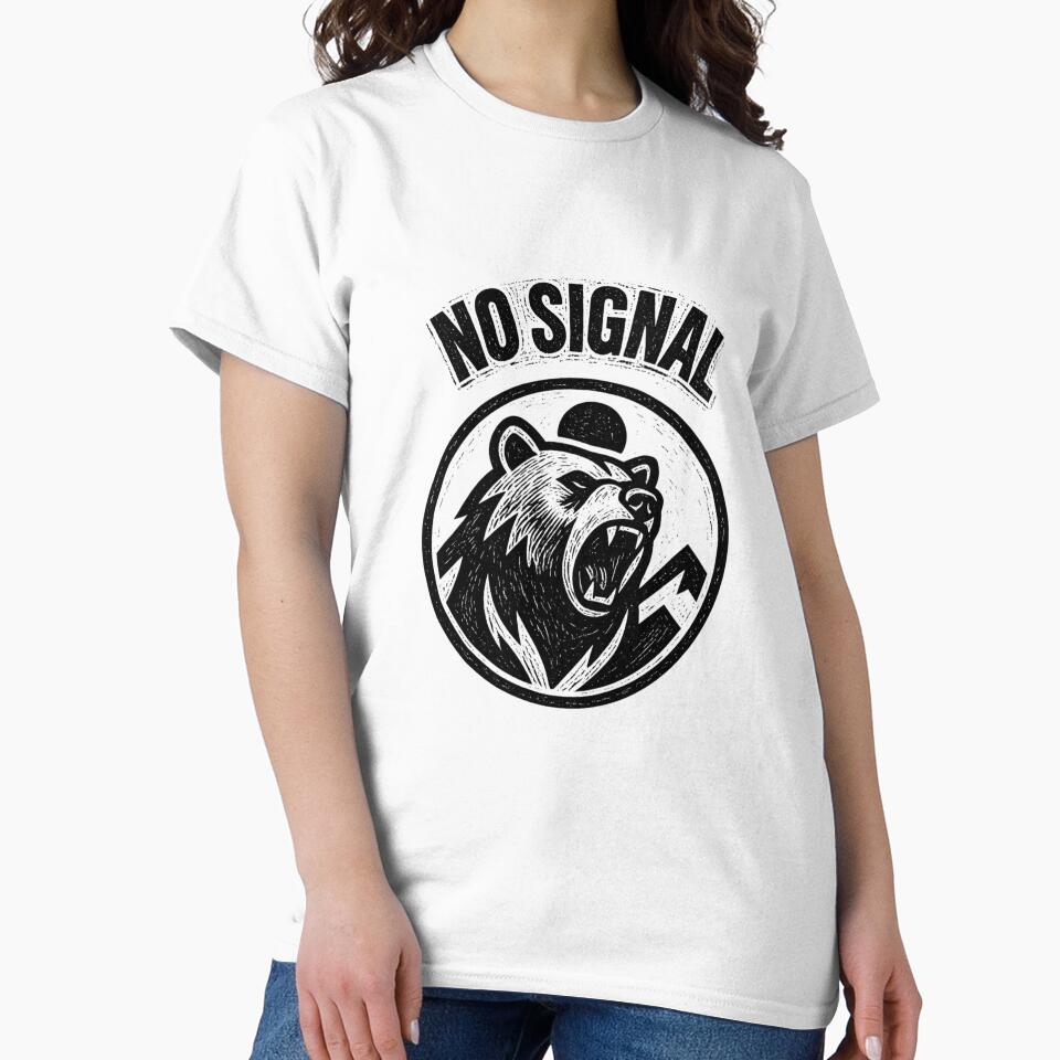 No Signal Bear Badge Design – Roaring Bear Mountain Wilderness Black and White by VinciLab