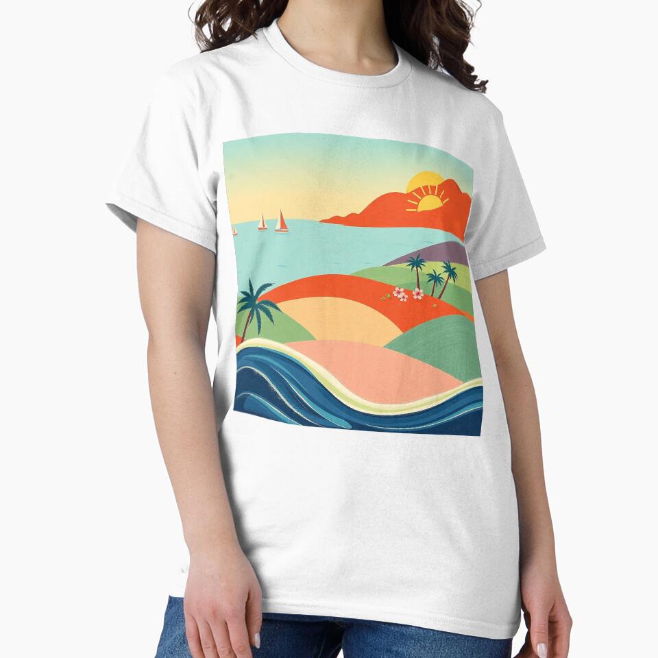 Tropical Sunset Coastline Retro Beach Landscape Art by weirdfishes123
