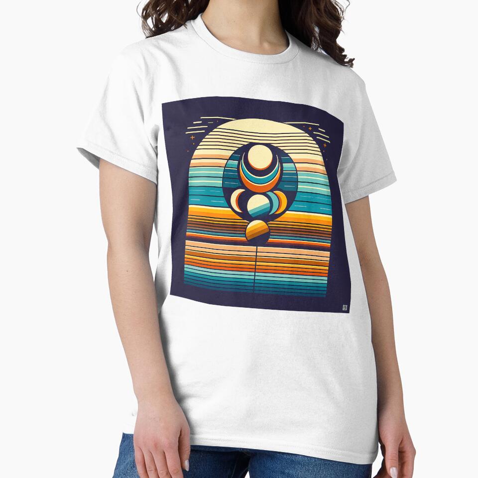 Geometric Moon Phases Over Retro Stripes by InkSmithery