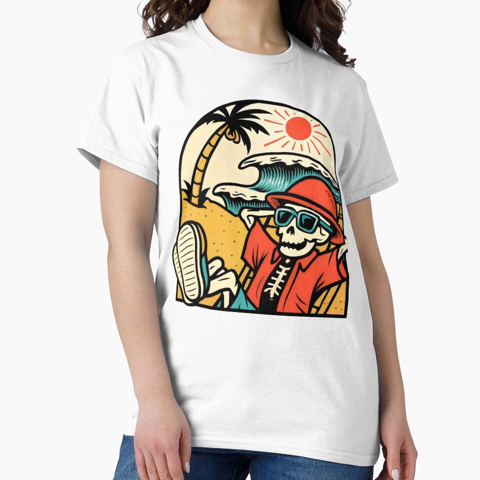 Vintage Summer Skeleton Relaxing on Beach Retro Vibe. by MyHappyArtShop