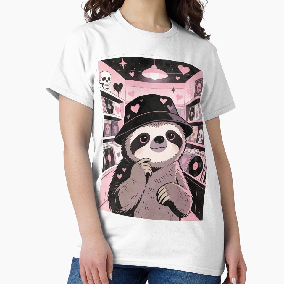 Pastel Goth Sloth | Retro Record Store Vibe | Cute Indie Aesthetic Vinyl Lover by Cherrydora