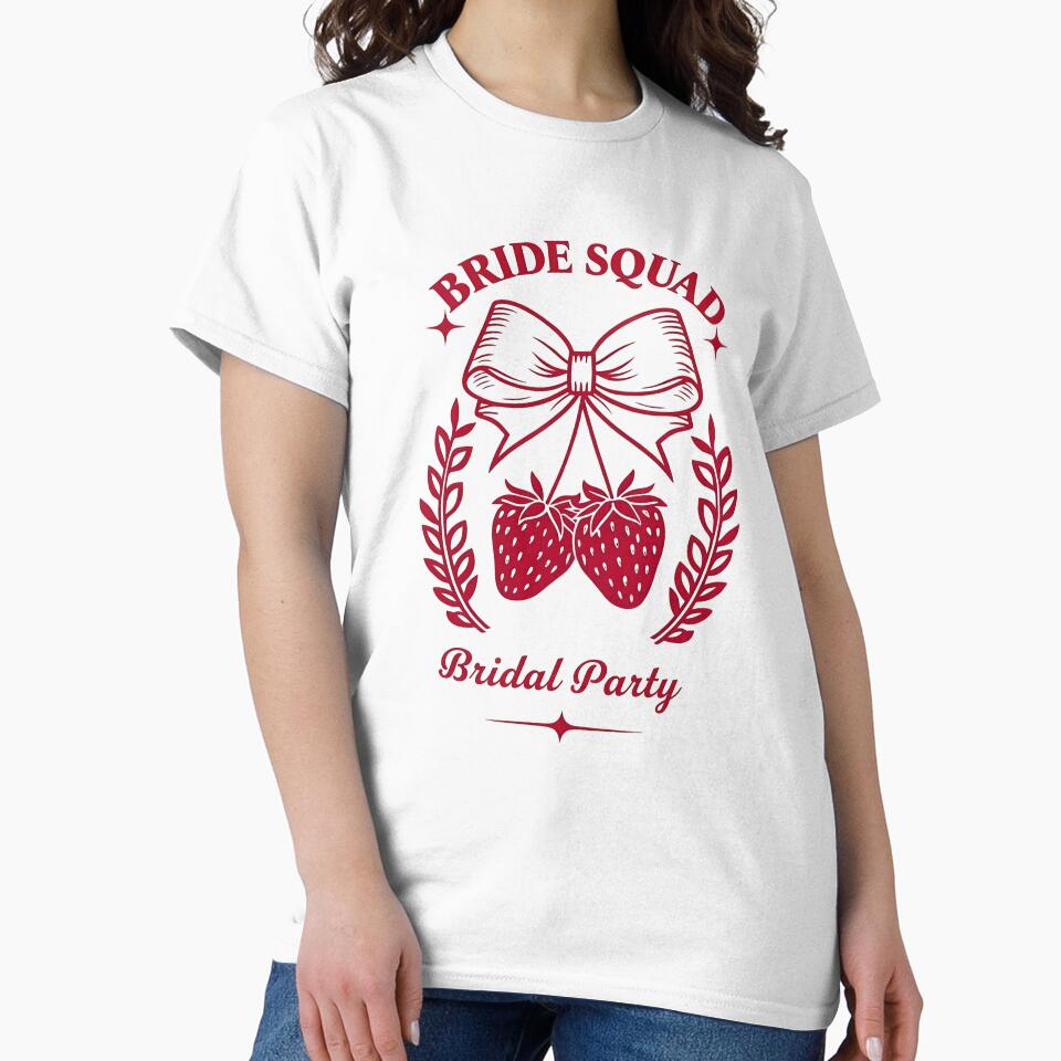 Bride Squad Strawberry Design – Cute Bow & Fruit Bridal Party Art – Bachelorette, Bridesmaid & Wedding Gift Idea by WHDProduction45