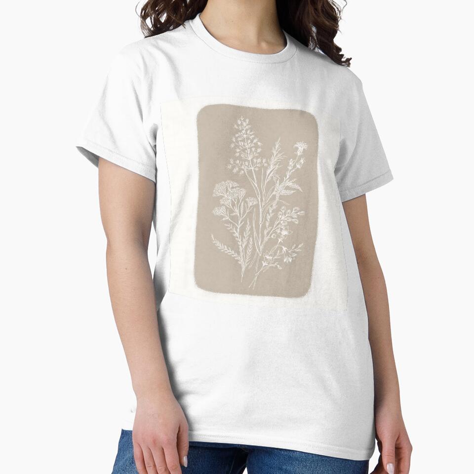 Wildflower Botanical Wall Art Beige Neutral Floral Line Drawing Minimal Vintage Nature Print by GaneshHilam