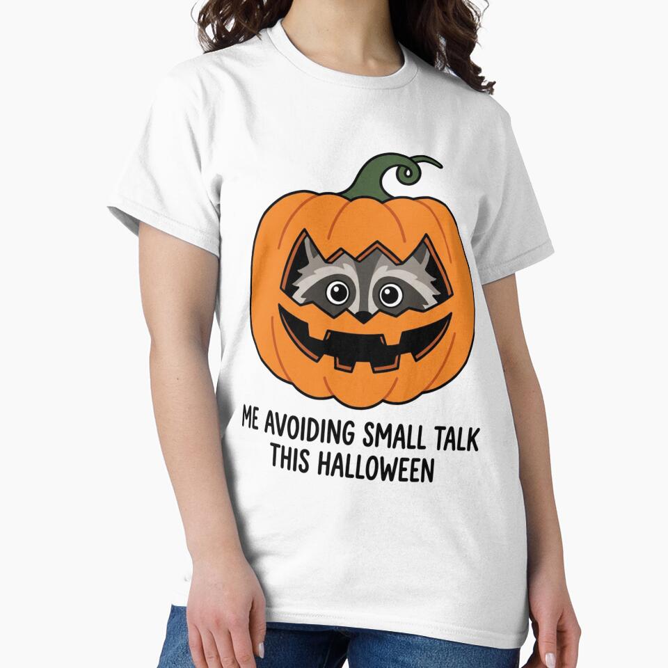 Funny Raccoon Pumpkin Avoiding Small Talk Halloween Introvert Sarcastic Costume by raedattia