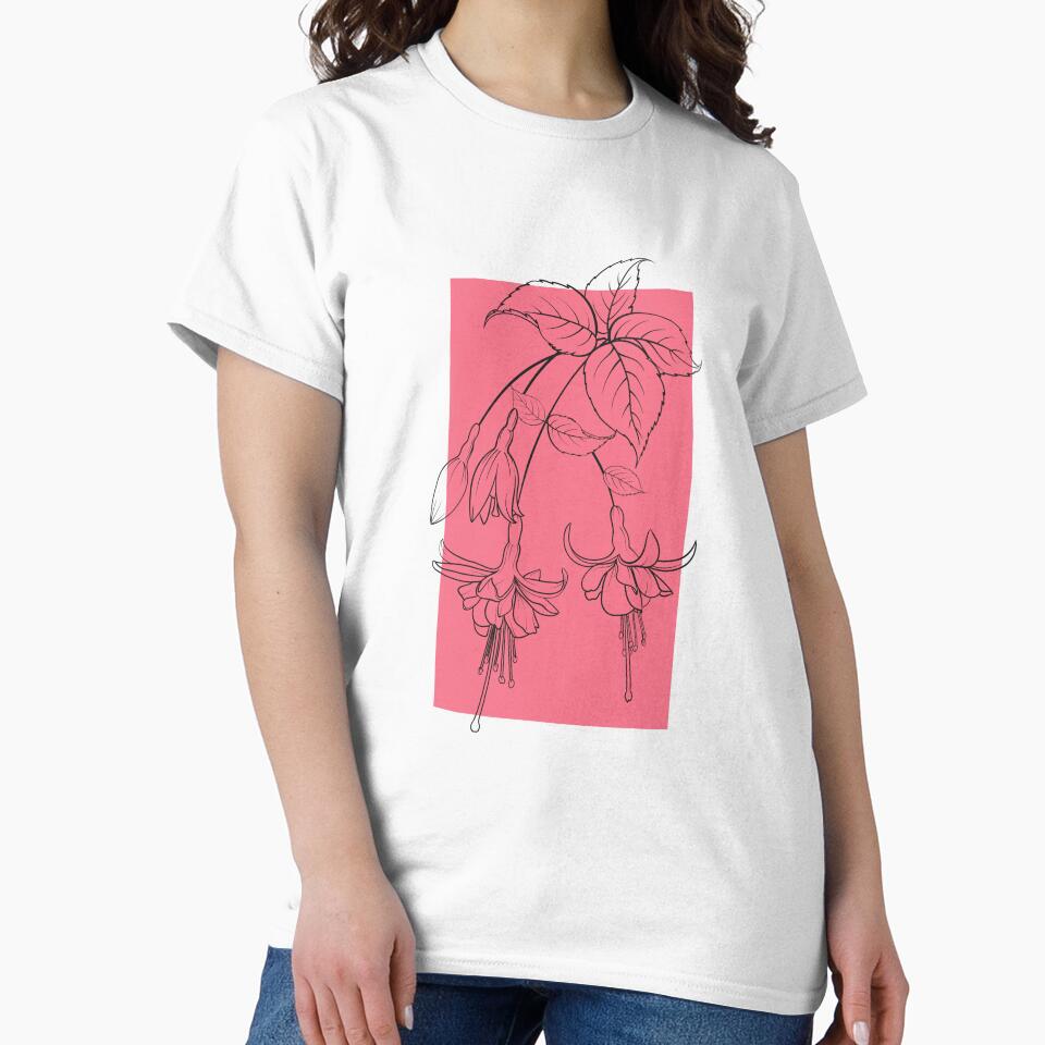 Fuchsia Flowers Botanical Drawing Line Art Pastel by dk-design85
