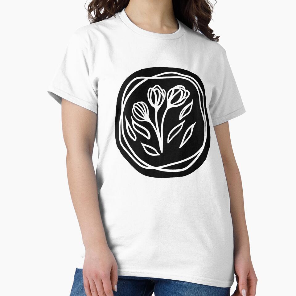 Minimalist Floral Art Print - Hand Drawn Flowers in a Circle Design by DividY