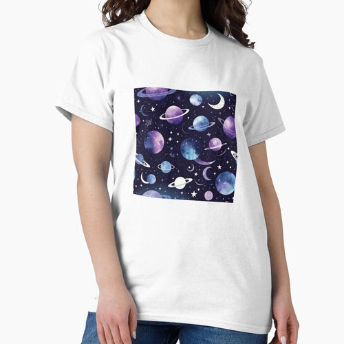 "Cosmic Galaxy Pattern | Purple and Blue Celestial Planets & Stars" by PRIME4YOU