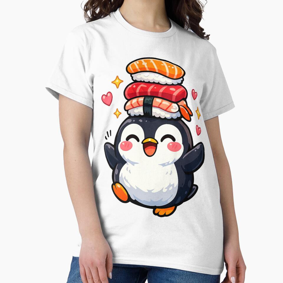 Kawaii Penguin Balancing Sushi – Cute Japanese Food Anime Sticker by kawaii animal store (in Japan)