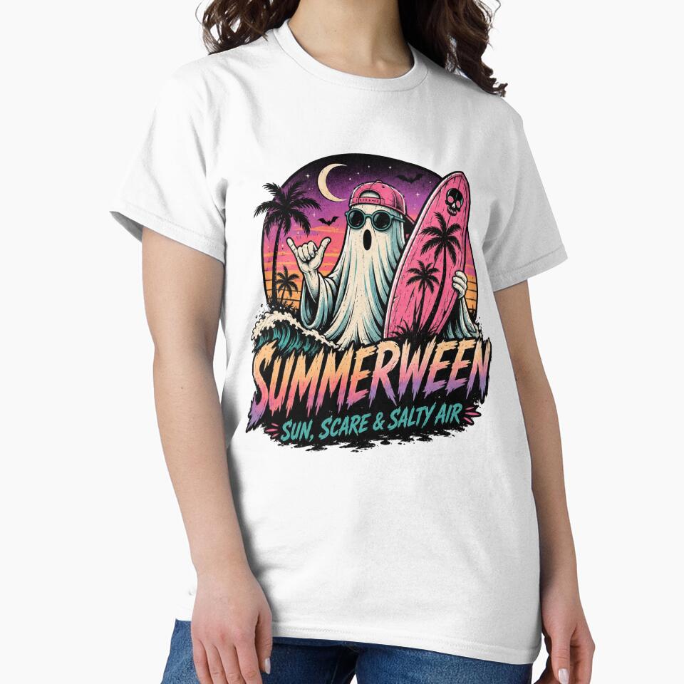 Summerween Ghost Surfer Spooky Beach Sunset Shirt by vampbabe54