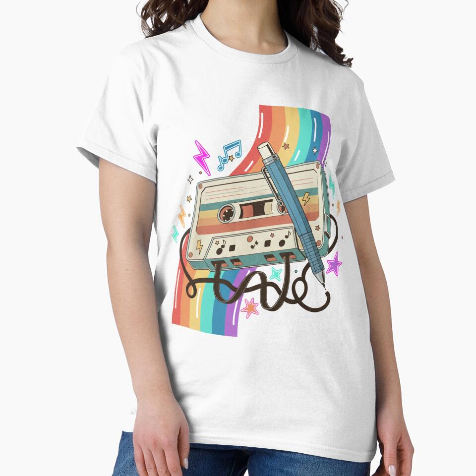 Retro Cassette Tape with Pencil 80s 90s Music Lovers Vintage Rainbow by ArtTee-Folie0