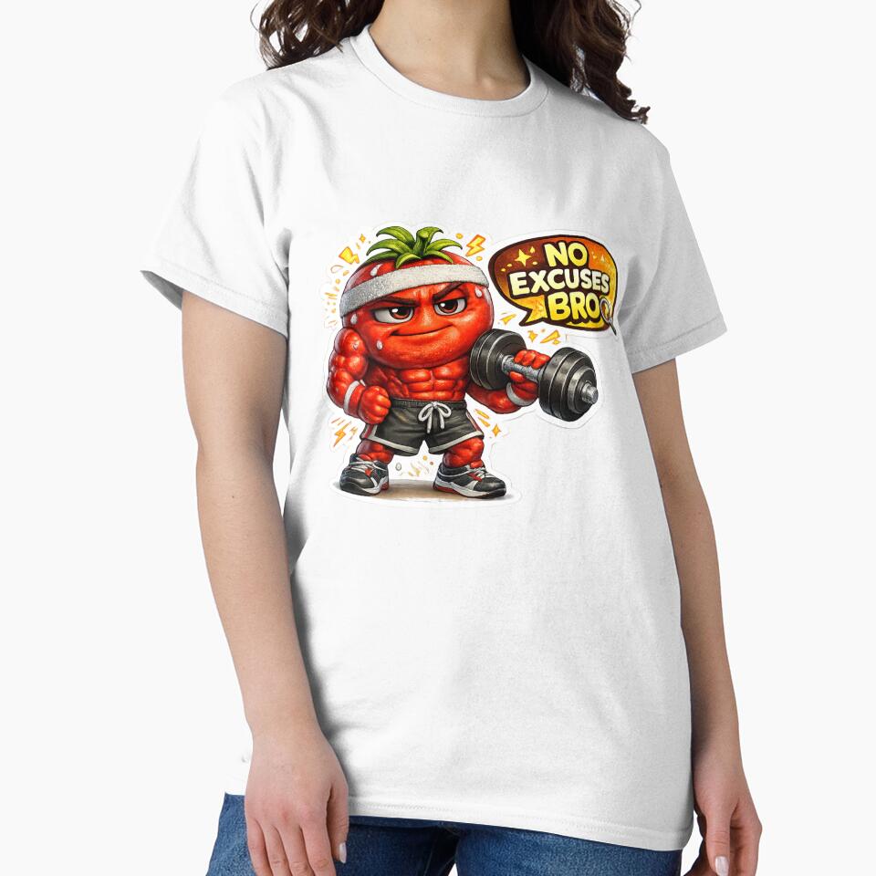 No Excuses Bro Gym Tomato Bodybuilder Fitness Mascot by Bhinfy